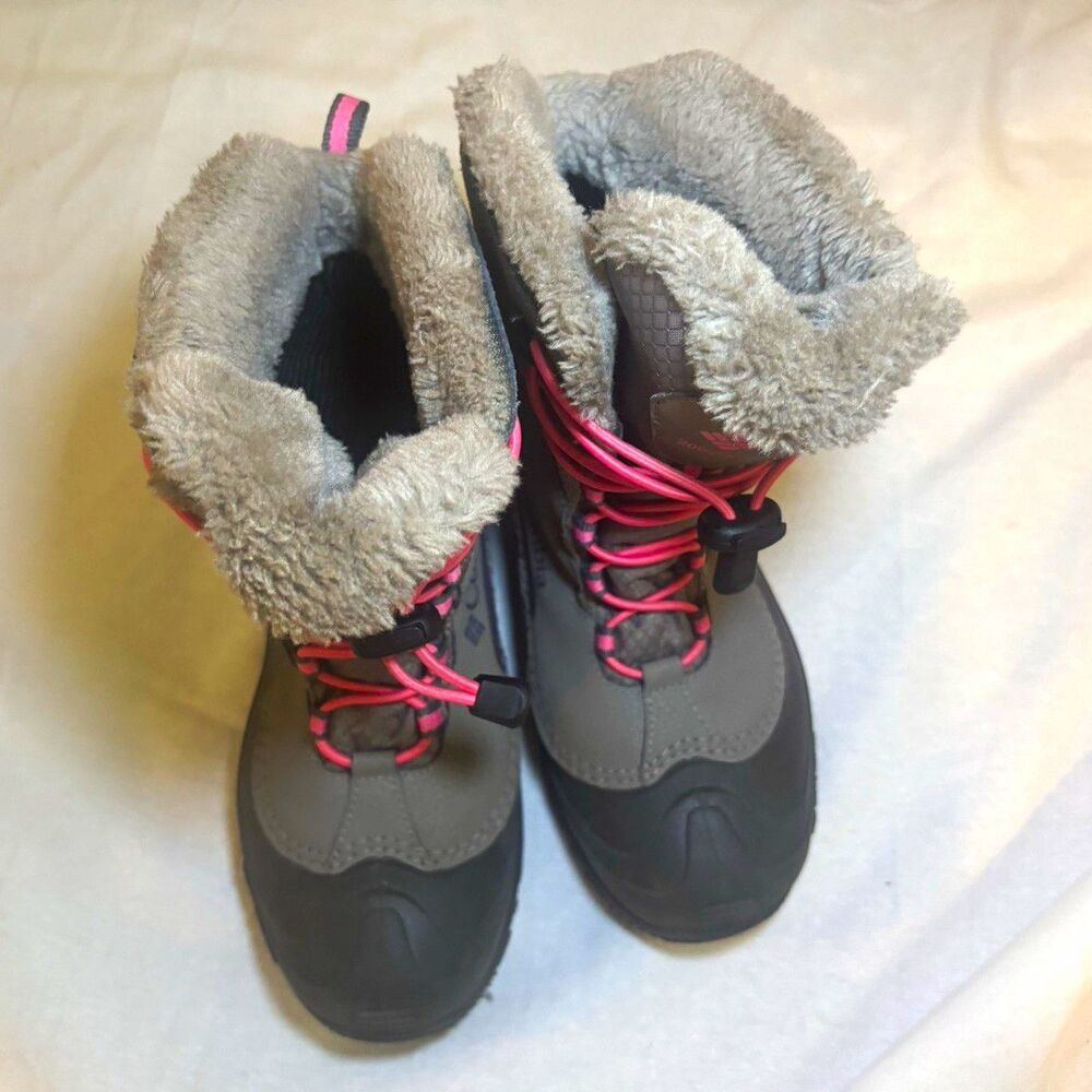 Columbia Kids Bugaboot II Waterproof Winter Snow Boots Grey Pink Youth Size 6